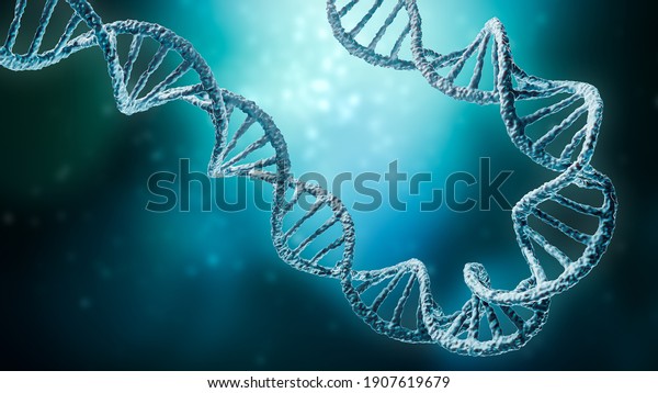 Double helix DNA strands on a blue background\
with copy space 3D rendering illustration. Genetics, science,\
genome, medicine, biology\
concepts.