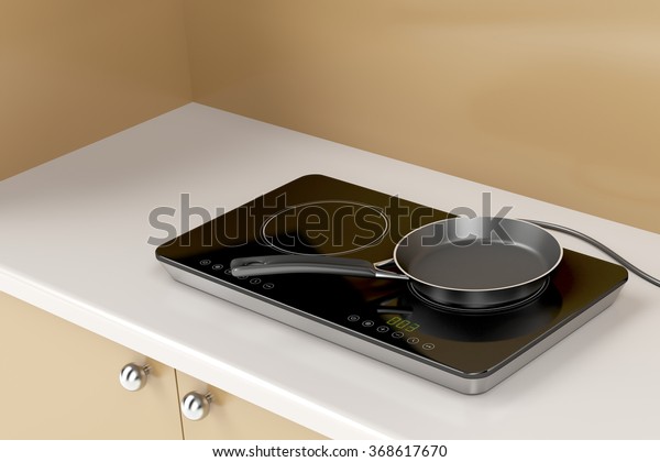 Double Induction Cooktop Frying Pan Kitchen Stock Illustration