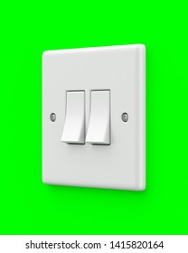 Double light switch on a green screen chroma key background. 3d render. Angled view. Green Screen Series.