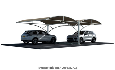 Double Side Car Parking Shade 3D Illustration 