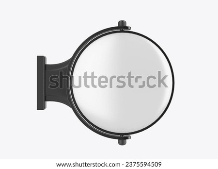 Double sided rotating Back lit signage circular board, led glow advertising board, vinyl company sign on wall. 3d illustration.	