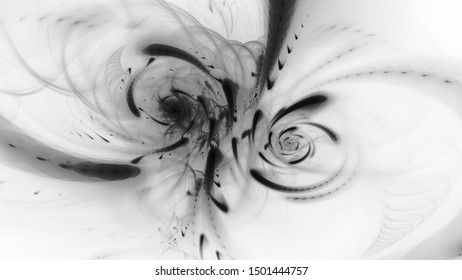 Double Swirling Dark Matter In Space, Black And White Abstract Intensity Map, 3D Rendering