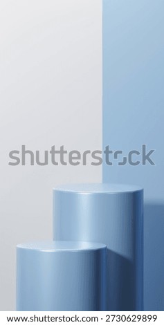 Double vertical rounded podiums in Soft Blue color placed over Half White and Soft Blue background.