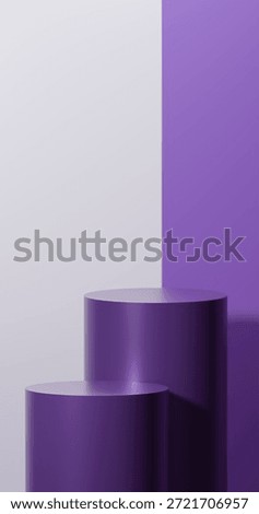 Double vertical rounded podiums in Violet color placed over Half White and Violet background.