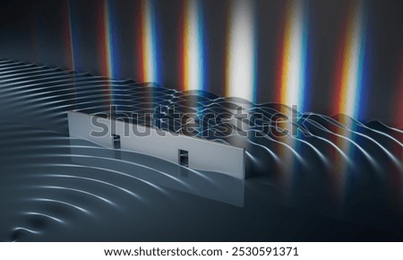 Double-slit experiment in physics. Quantum physics and particle-wave duality concept. 3D rendered illustration.