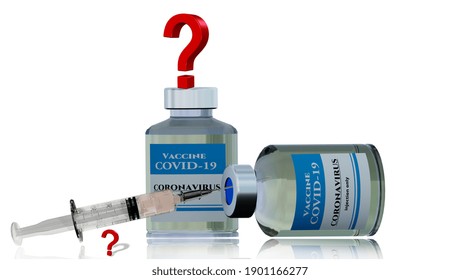 Doubts Questions About Vaccination Vaccine Covid 19 Coronavirus Covid-19 Ampoule Blue  New Pioneer - 3d Rendering