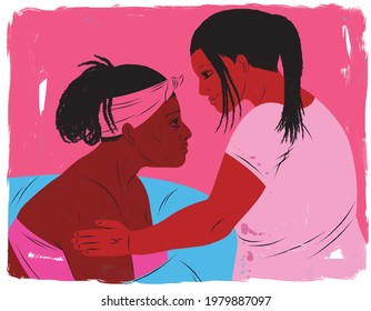 Doula Helping And Comforting Mother During Water Birth