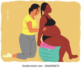 Doula Helping A Mother In Labour On A Birthing Ball