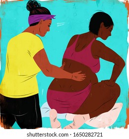 Doula helping a pregnant mother give birth illustration