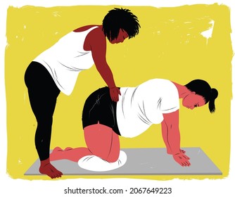 Doula helping a woman in labor on all fours