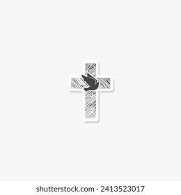 Dove with christian cross symbol sticker isolated on gray background - Powered by Shutterstock