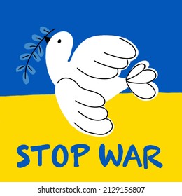 Dove peace Ukraine Russia war stop war illustration hand drawn  Blue   yellow Ukrainian national colors  Support Ukraine drawing flying bird