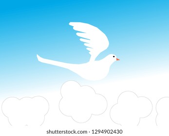 Dove.Flying pigeons and white clouds on blue background.Seamless isolated pattern.Animal illustration.