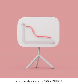 Down Graph Line On White Board. Simple 3d Render Illustration On Pastel Background.