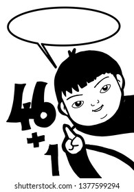 Down Syndrome Day  And Cute Down Syndrome Child Pointing  Black White Colors And Speech Bubble