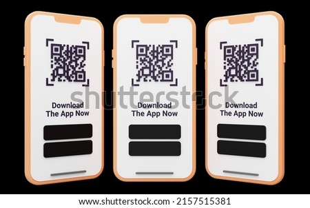 Download App From QR Code Three Mobile Screen Angle 3D Render