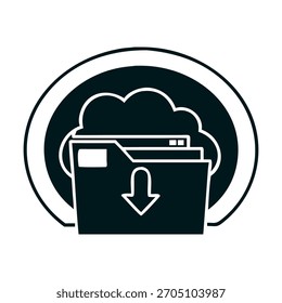 Download folder from cloud icon vector outline isolated contour symbol illustration of cloud storage download folder isolated on