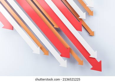 Downward Chart Arrows On White Background. Down, Drop, Finance And Crisis Concept. 3D Rendering