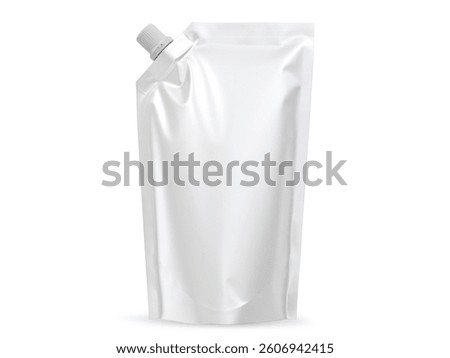 Doypack stand up pouch mockup with corner cap. Mayo sauce in blank glossy doypack bag on isolated white background. 3D illustration