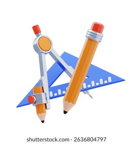 Drafting Tools 3D Icon. Geometry tools for drawing 3d icon