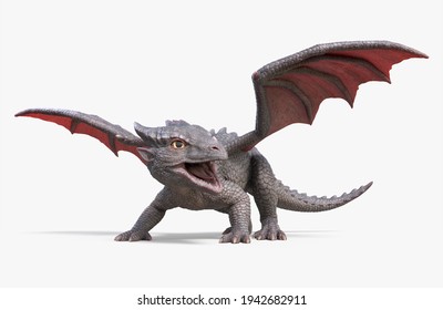 Dragon baby defending isolated white background 3d illustration