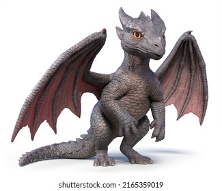 Dragon baby standing isolated on white background 3d illustration