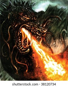 dragon breathing fire illustration