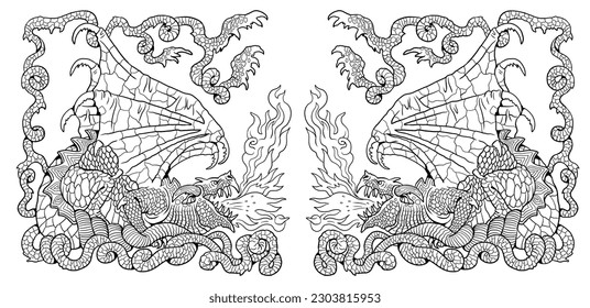 Dragon coloring page  Fantasy illustration and mythical creature  Dragon drawing coloring sheet 