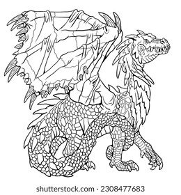 Dragon coloring page  Fantasy illustration and mythical creature  Dragon drawing coloring sheet 