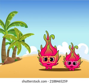 Dragon Fruit Cartoon Character Illustration Vector Design