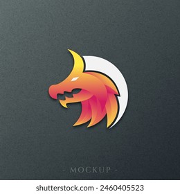 dragon icon with embossed logo mockup	