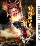 Dragon slayer fighting dragon