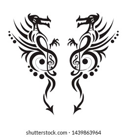 Dragon tattoo or emblem Traditional Chinese Asian style with notes. The symbol of wealth and luxury illustration