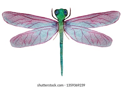 dragonfly with pink wings on a white background. watercolor illustration for decoration and design of cards, posters, games and books.