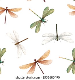 Dragonfly watercolor pattern, colorful wallpaper with insects