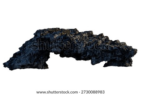 Dramatic 3d Rendering Cutout of a rugged dark rock arch with jagged texture and bold silhouette.