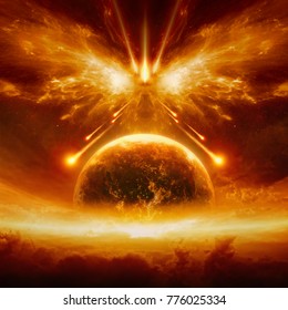 Dramatic apocalyptic background - judgment day, end of world, complete destruction of planet Earth, battle of armageddon, forces of evil destroy humanity. Elements of this image furnished by NASA