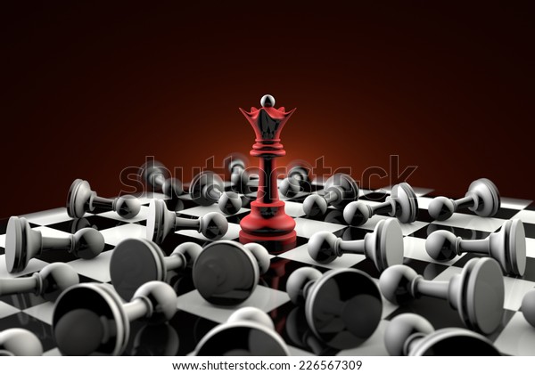 チェスの構成の劇的な芸術 クイーン 赤 とグレーのポーン 芸術的な暗い背景 3d画像 のイラスト素材