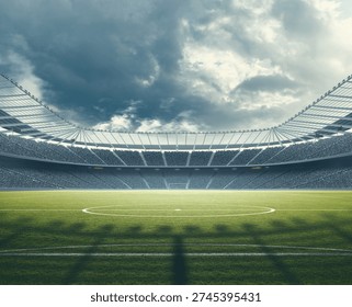 Dramatic Cloudy Sky Over Empty Stadium, 3d rendering