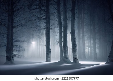 Dramatic epic forest background under the snow during the winter battlefield night - Powered by Shutterstock