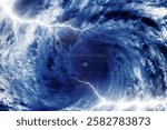 A dramatic image of a swirling storm with lightning. The storm