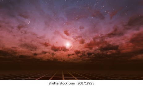 Dramatic Night Sky With Clouds Over Land