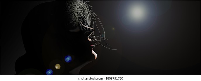 Dramatic Rim Light Highlights A Messy Hairdo In This Drawing Of A Young Woman In A Spotlight.