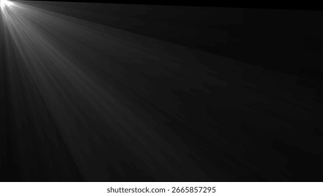 A dramatic spotlight effect with bright white rays of light emanating from the upper left corner against a dark background.