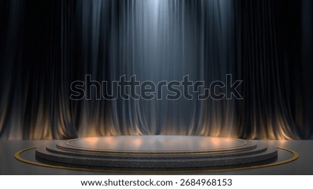 A dramatic stage setting with dark curtains and elegant lighting.