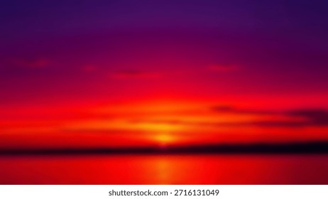 Dramatic Sunset Over Calm Water with Vibrant Red with Orange, and Purple Hues  Blurry Abstract.