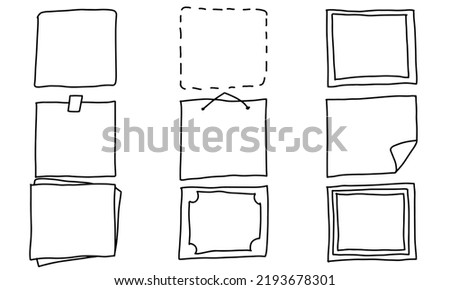 Draw frame box and hand drawn sketch border. Square handdrawn boarder brush doodle vector illustration. Outline ink scrawl and line scribble rectangle. Cute decorative design rectangular drawing set