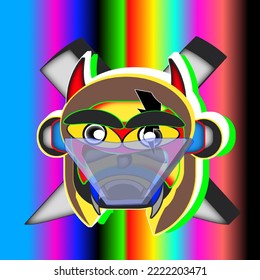 draw the ninja devil 3 character  simple   attractive and colorful gradient background