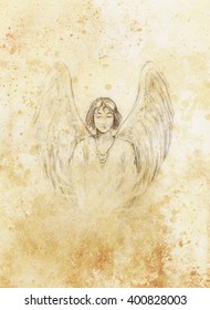 drawing angel and beautiful wings paper 