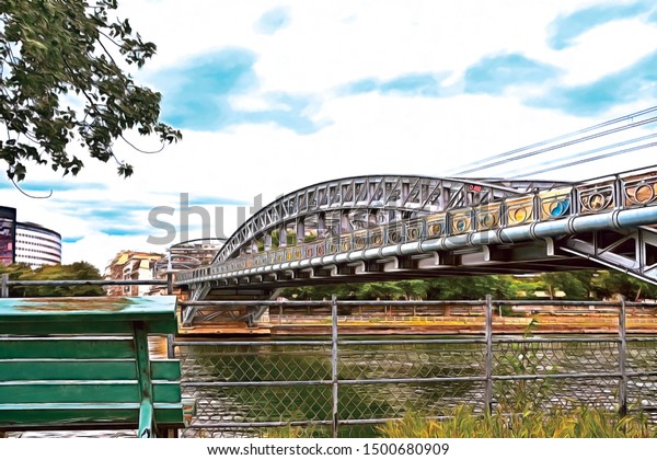 Drawing Arched Metal Railway Bridge Rouelle Stock Illustration